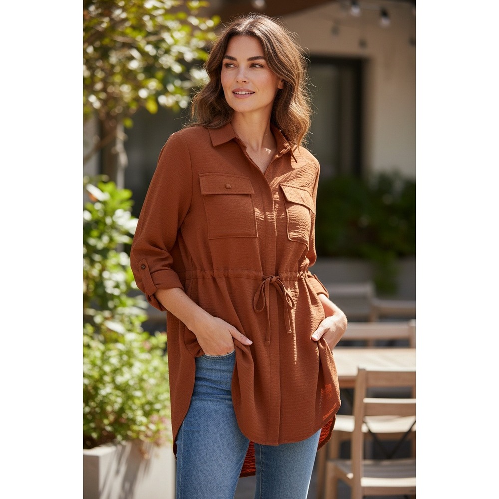 Rachel Zoe Terra Cotta Textured Utility Shirt Jacket Style CHU33622 Size L